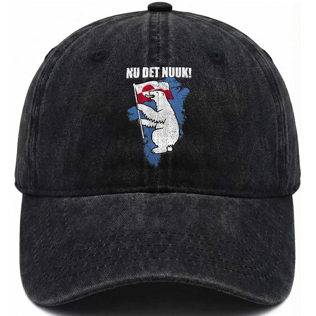 Nu Det Nuuk Nows Enough Washed Cotton Baseball Cap Funny Saying Bear Greenlandic Flag