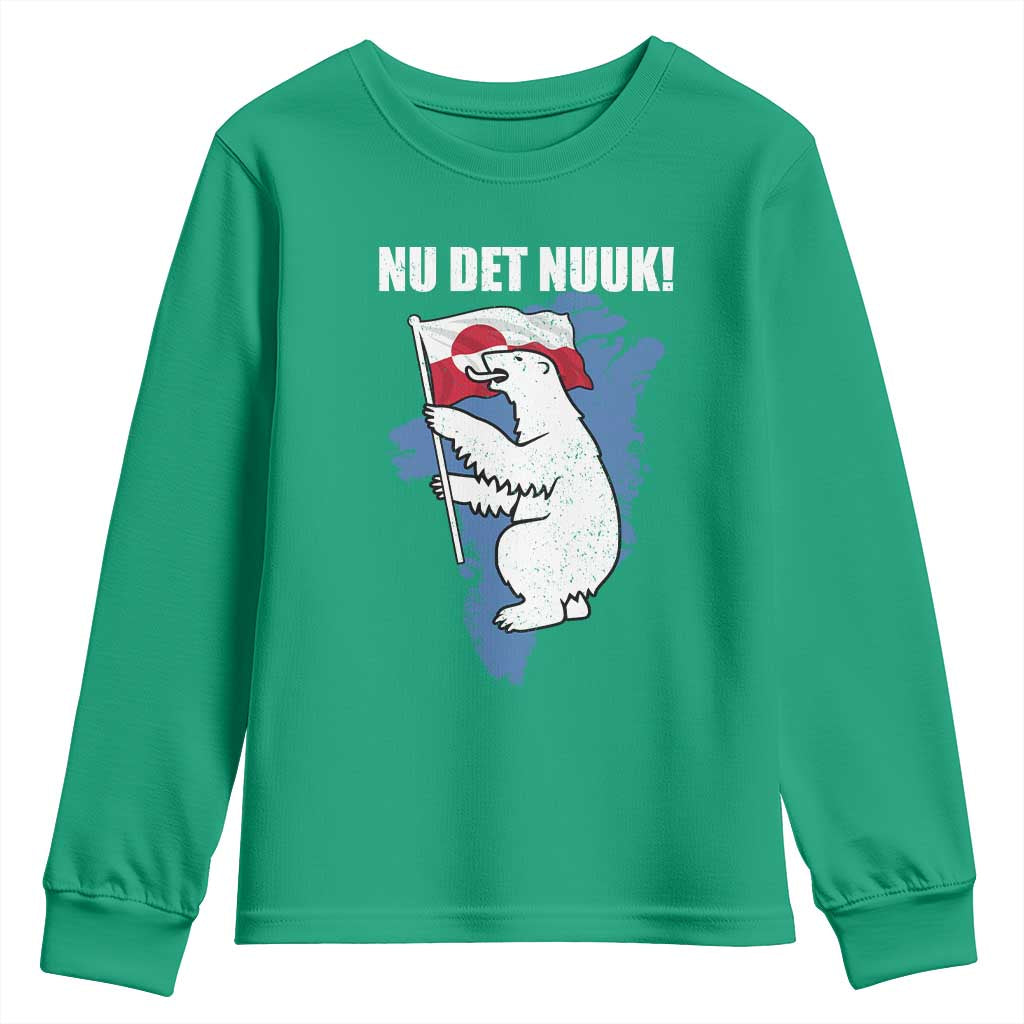 Nu Det Nuuk Nows Enough Youth Sweatshirt Funny Saying Bear Greenlandic Flag