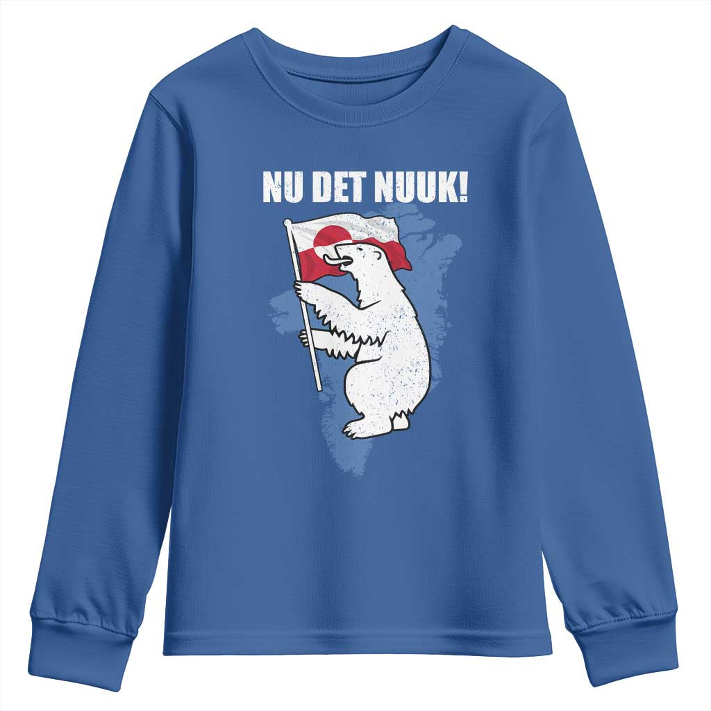 Nu Det Nuuk Nows Enough Youth Sweatshirt Funny Saying Bear Greenlandic Flag