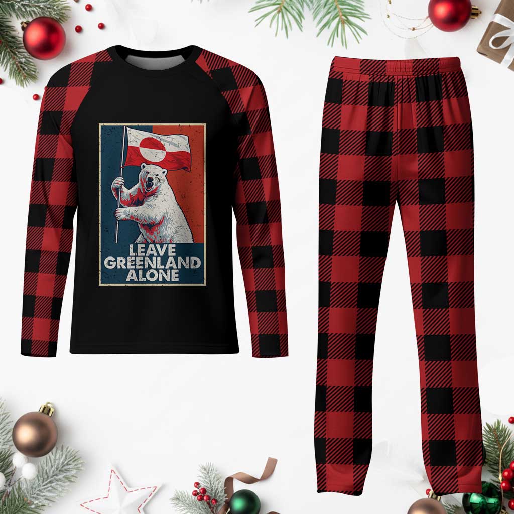 Leave Greenland Alone Plaid Pajama Set Polar Bear Holding Flag Greenlanders Supports