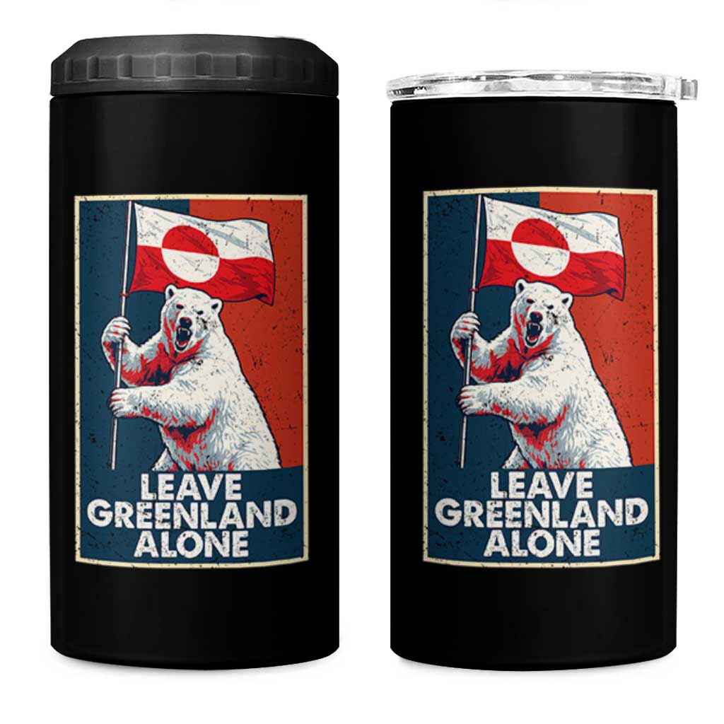 Leave Greenland Alone 4 in 1 Can Cooler Tumbler Polar Bear Holding Flag Greenlanders Supports