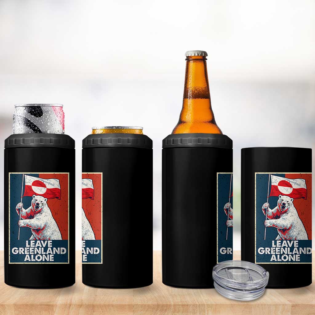 Leave Greenland Alone 4 in 1 Can Cooler Tumbler Polar Bear Holding Flag Greenlanders Supports