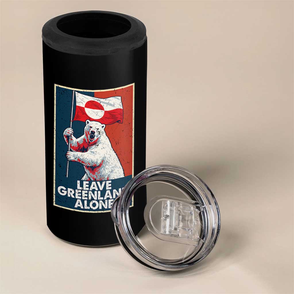 Leave Greenland Alone 4 in 1 Can Cooler Tumbler Polar Bear Holding Flag Greenlanders Supports