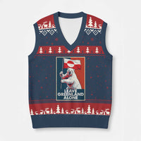 Leave Greenland Alone V-Neck Knit Sweater Vest Polar Bear Holding Flag Greenlanders Supports