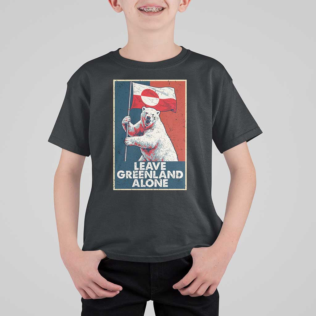 Leave Greenland Alone T Shirt For Kid Polar Bear Holding Flag Greenlanders Supports