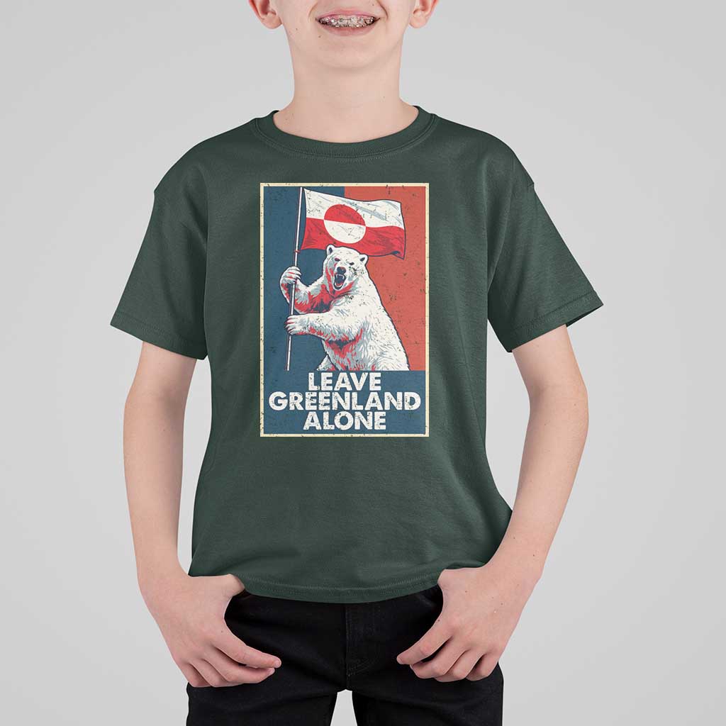 Leave Greenland Alone T Shirt For Kid Polar Bear Holding Flag Greenlanders Supports