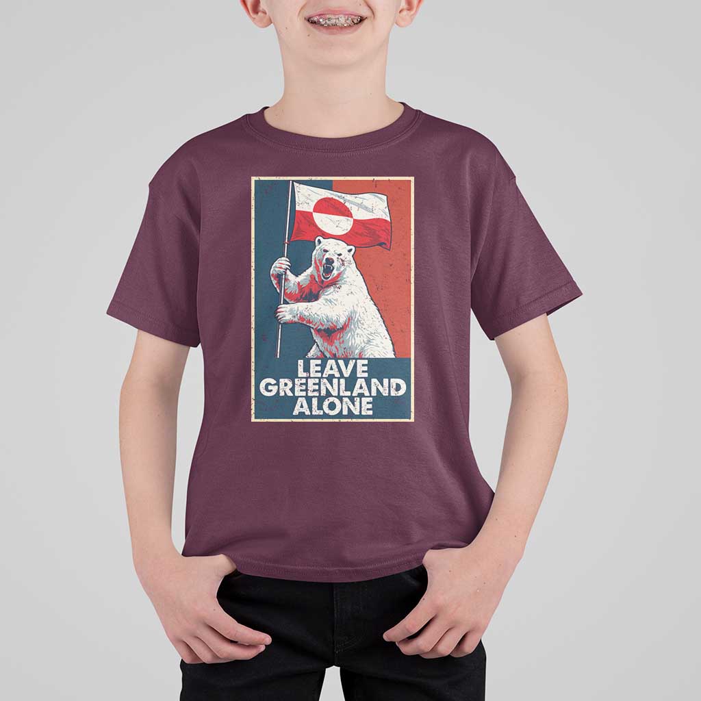 Leave Greenland Alone T Shirt For Kid Polar Bear Holding Flag Greenlanders Supports