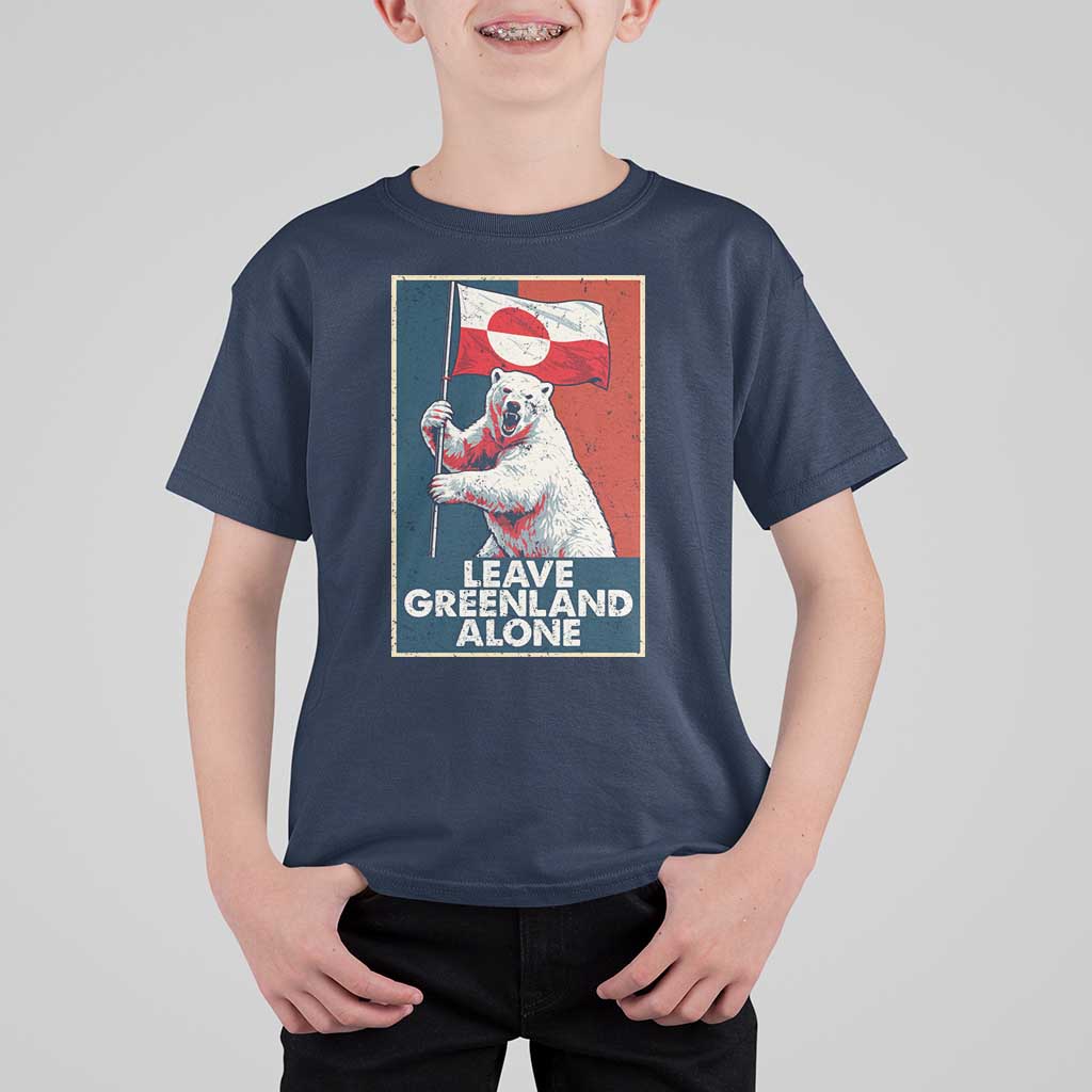 Leave Greenland Alone T Shirt For Kid Polar Bear Holding Flag Greenlanders Supports