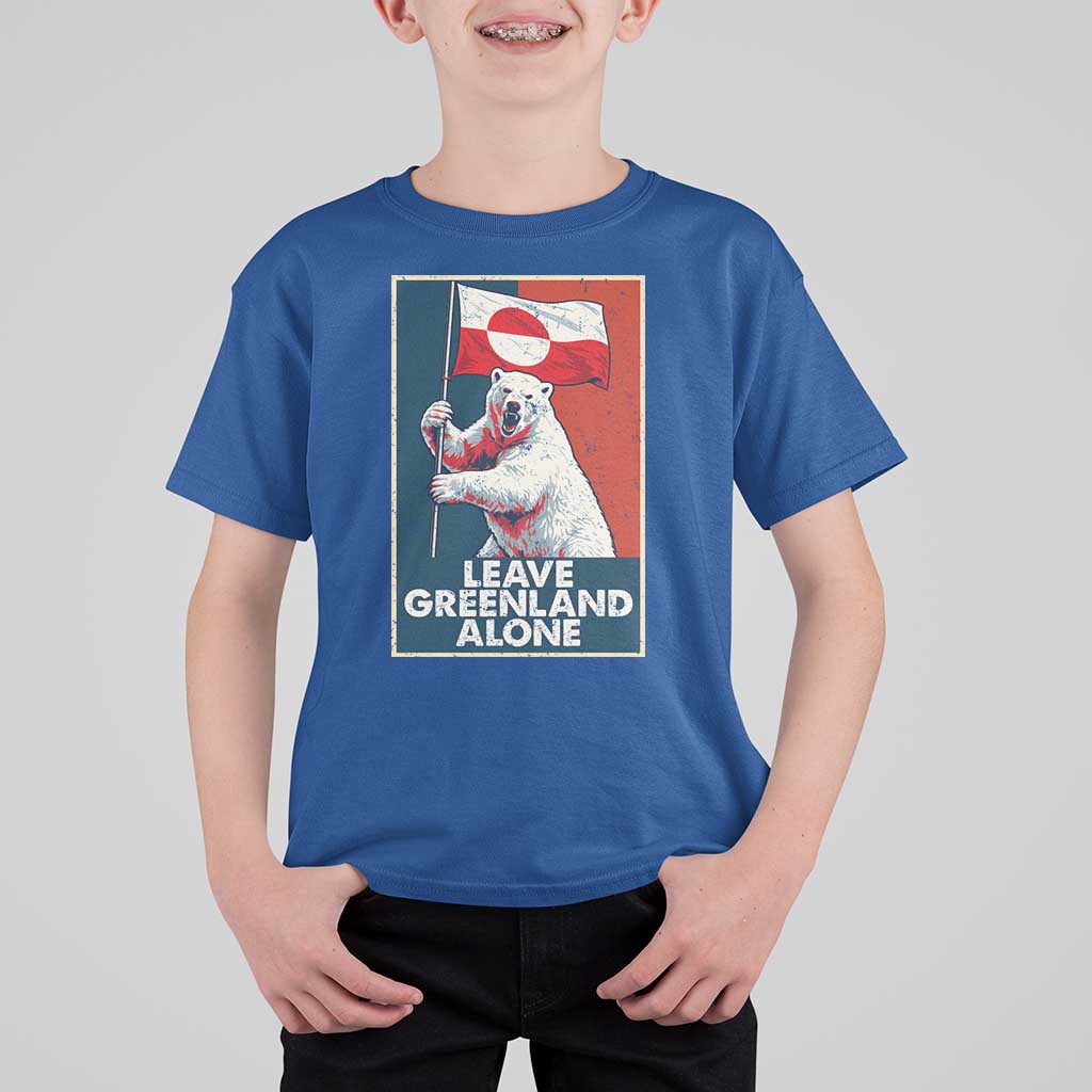 Leave Greenland Alone T Shirt For Kid Polar Bear Holding Flag Greenlanders Supports