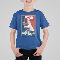 Leave Greenland Alone T Shirt For Kid Polar Bear Holding Flag Greenlanders Supports
