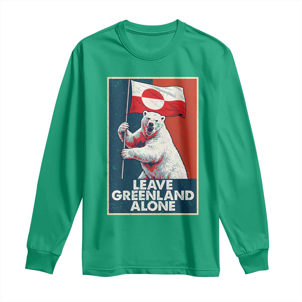 Leave Greenland Alone Long Sleeve Shirt Polar Bear Holding Flag Greenlanders Supports