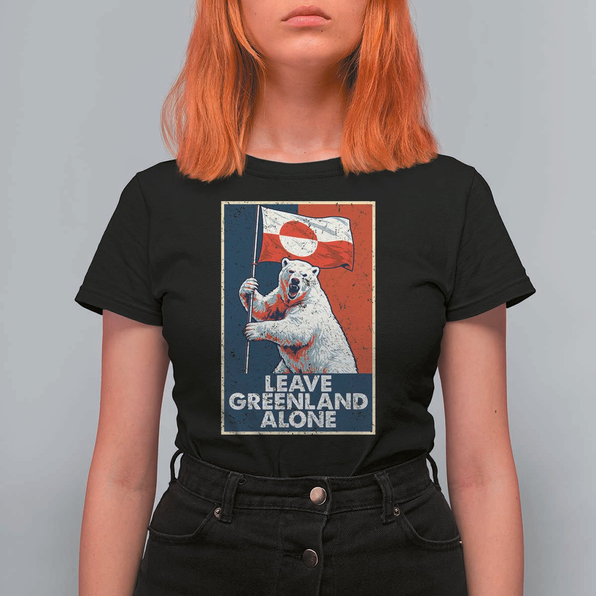 Leave Greenland Alone T Shirt For Women Polar Bear Holding Flag Greenlanders Supports