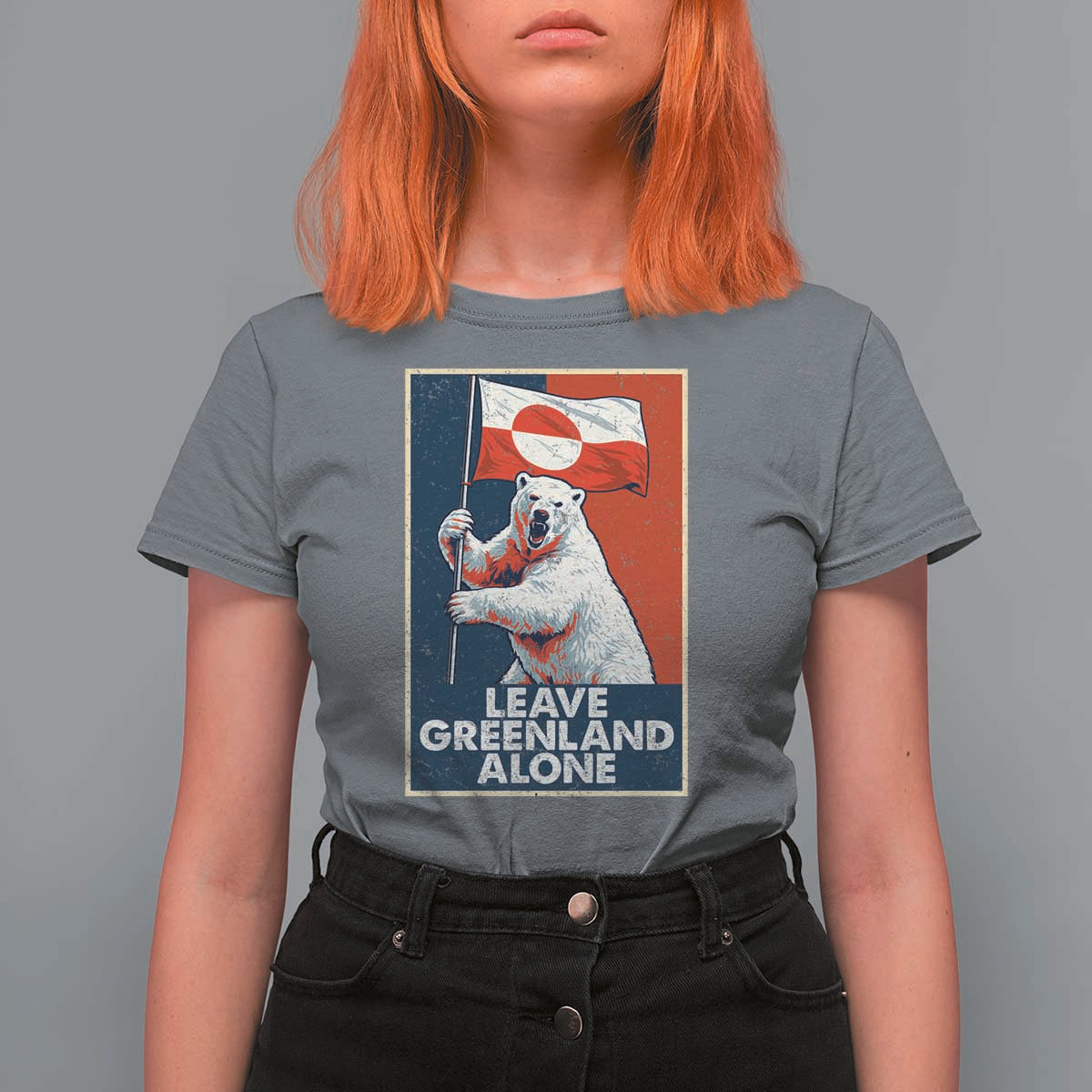 Leave Greenland Alone T Shirt For Women Polar Bear Holding Flag Greenlanders Supports