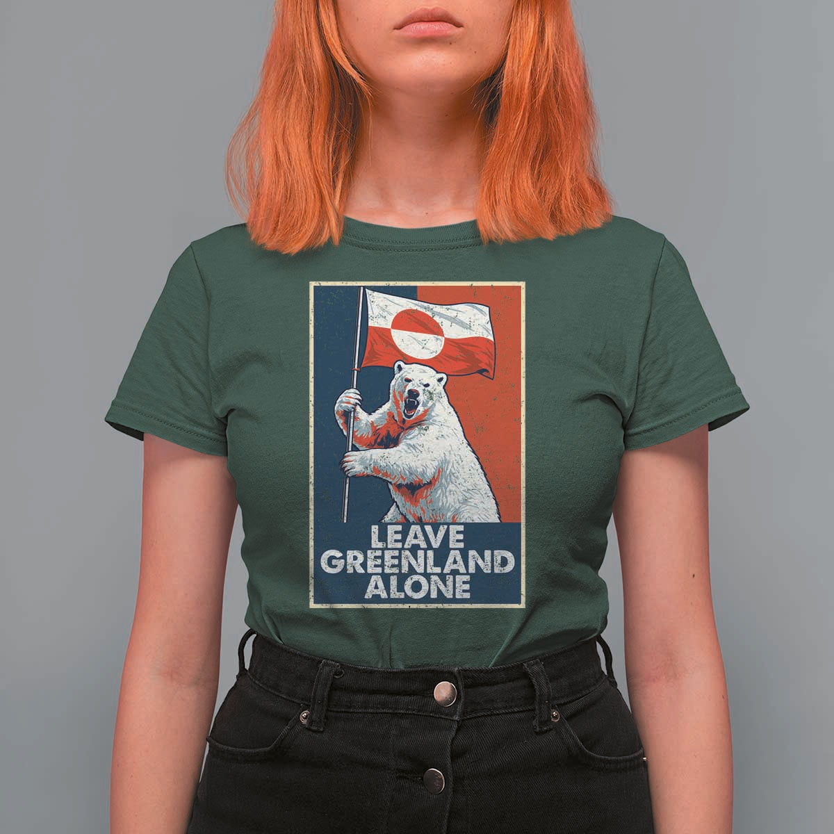 Leave Greenland Alone T Shirt For Women Polar Bear Holding Flag Greenlanders Supports