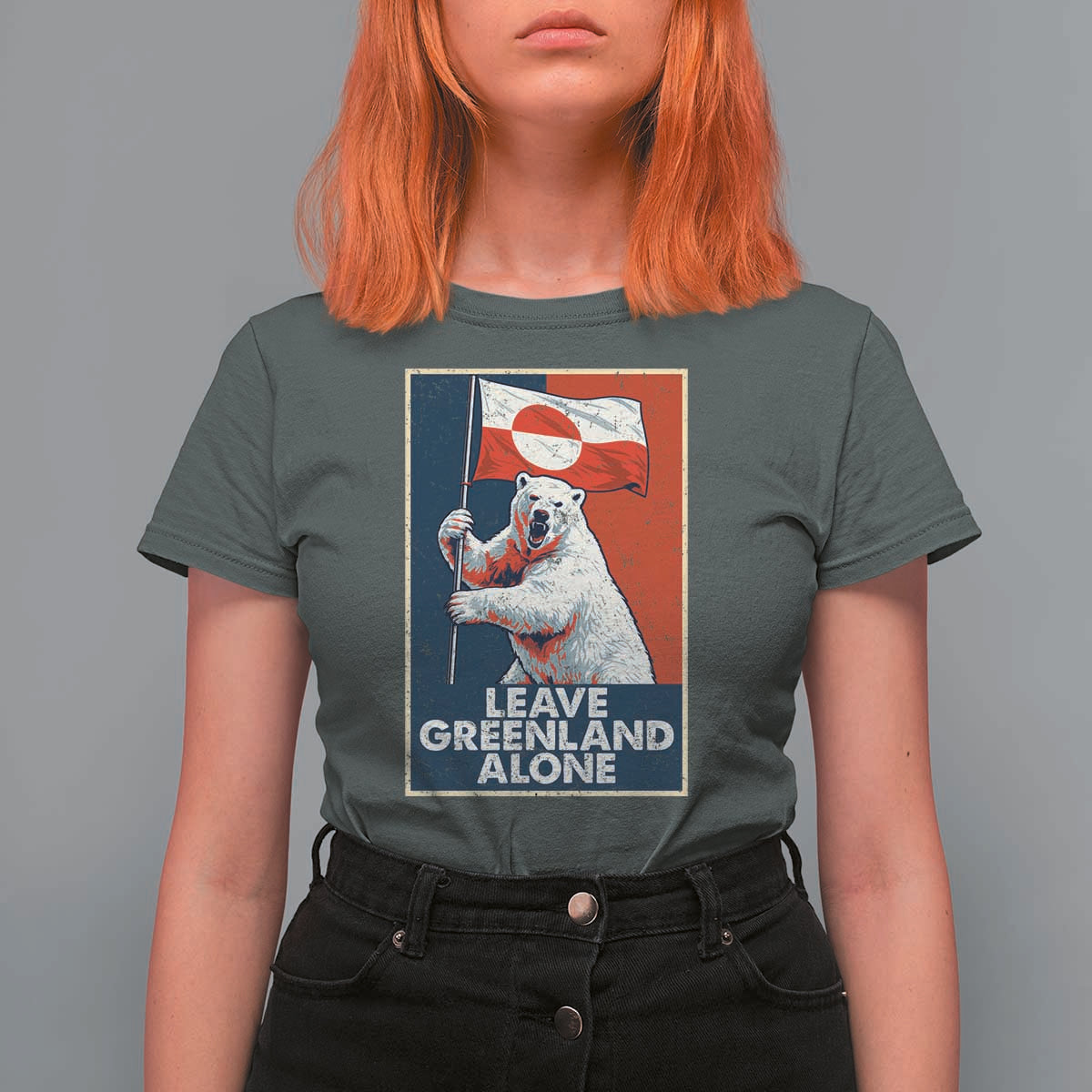 Leave Greenland Alone T Shirt For Women Polar Bear Holding Flag Greenlanders Supports