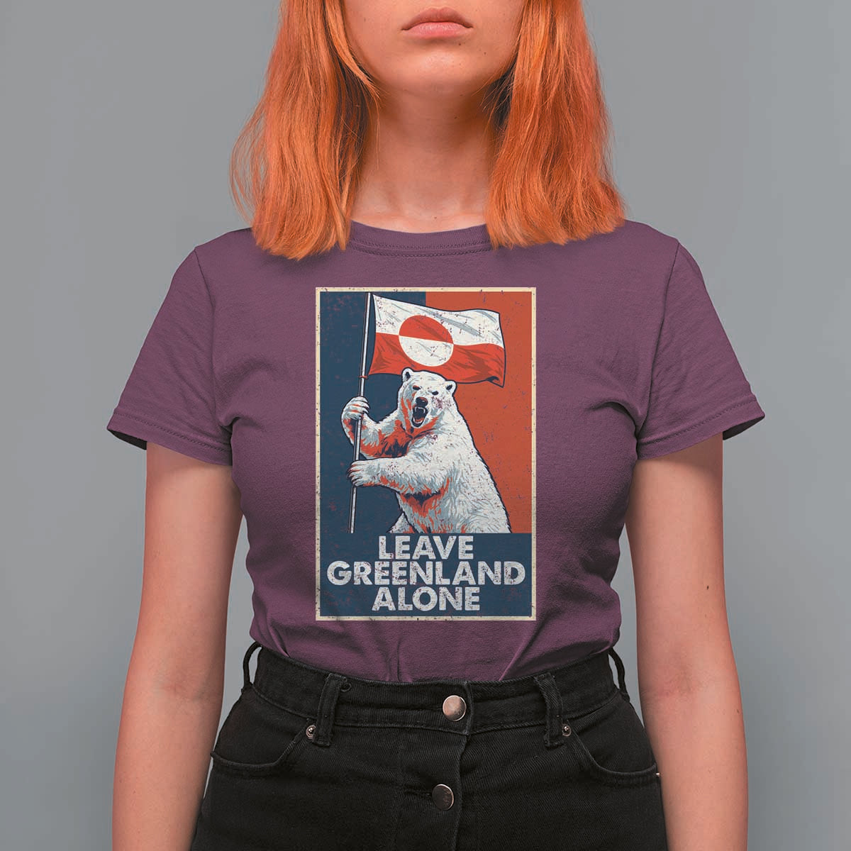 Leave Greenland Alone T Shirt For Women Polar Bear Holding Flag Greenlanders Supports