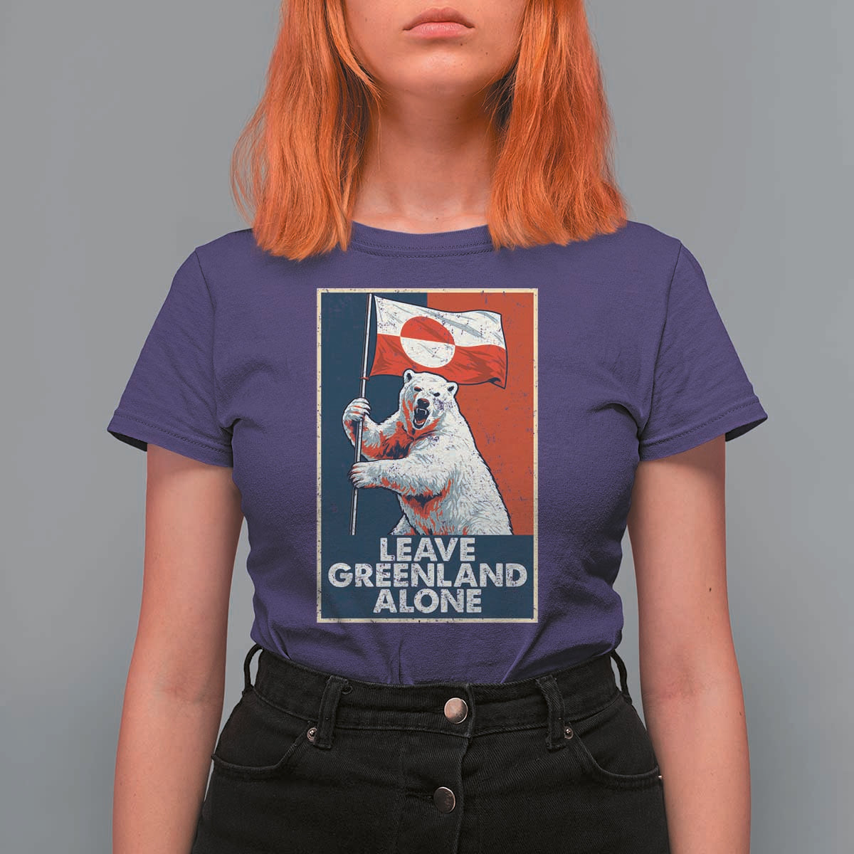 Leave Greenland Alone T Shirt For Women Polar Bear Holding Flag Greenlanders Supports