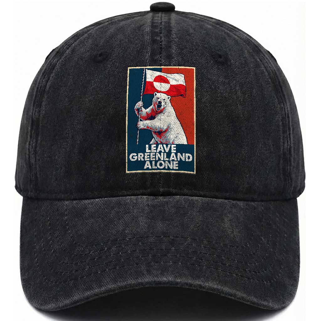 Leave Greenland Alone Washed Cotton Baseball Cap Polar Bear Holding Flag Greenlanders Supports