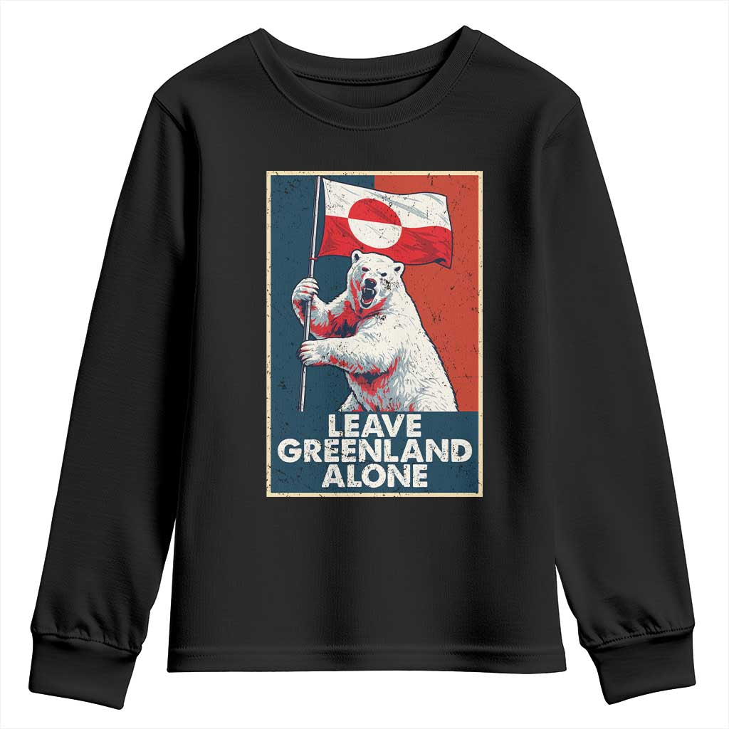 Leave Greenland Alone Youth Sweatshirt Polar Bear Holding Flag Greenlanders Supports