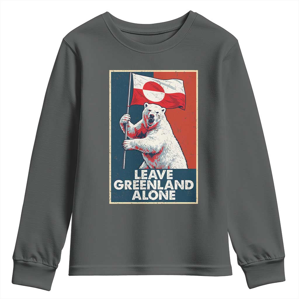 Leave Greenland Alone Youth Sweatshirt Polar Bear Holding Flag Greenlanders Supports