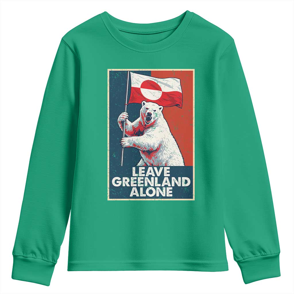 Leave Greenland Alone Youth Sweatshirt Polar Bear Holding Flag Greenlanders Supports