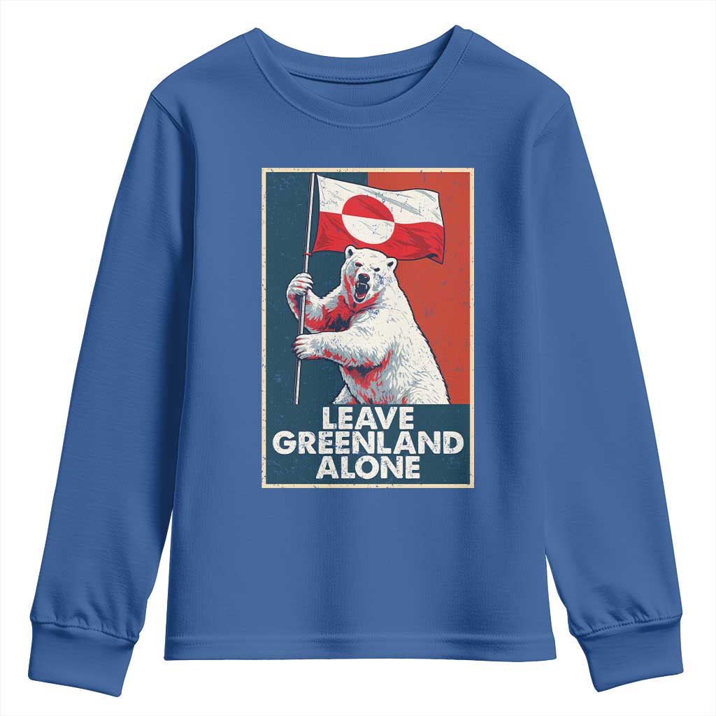Leave Greenland Alone Youth Sweatshirt Polar Bear Holding Flag Greenlanders Supports