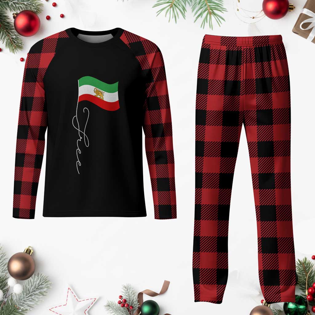 Free Iran Plaid Pajama Set Patriotic Iranian Lion and Sun Flag