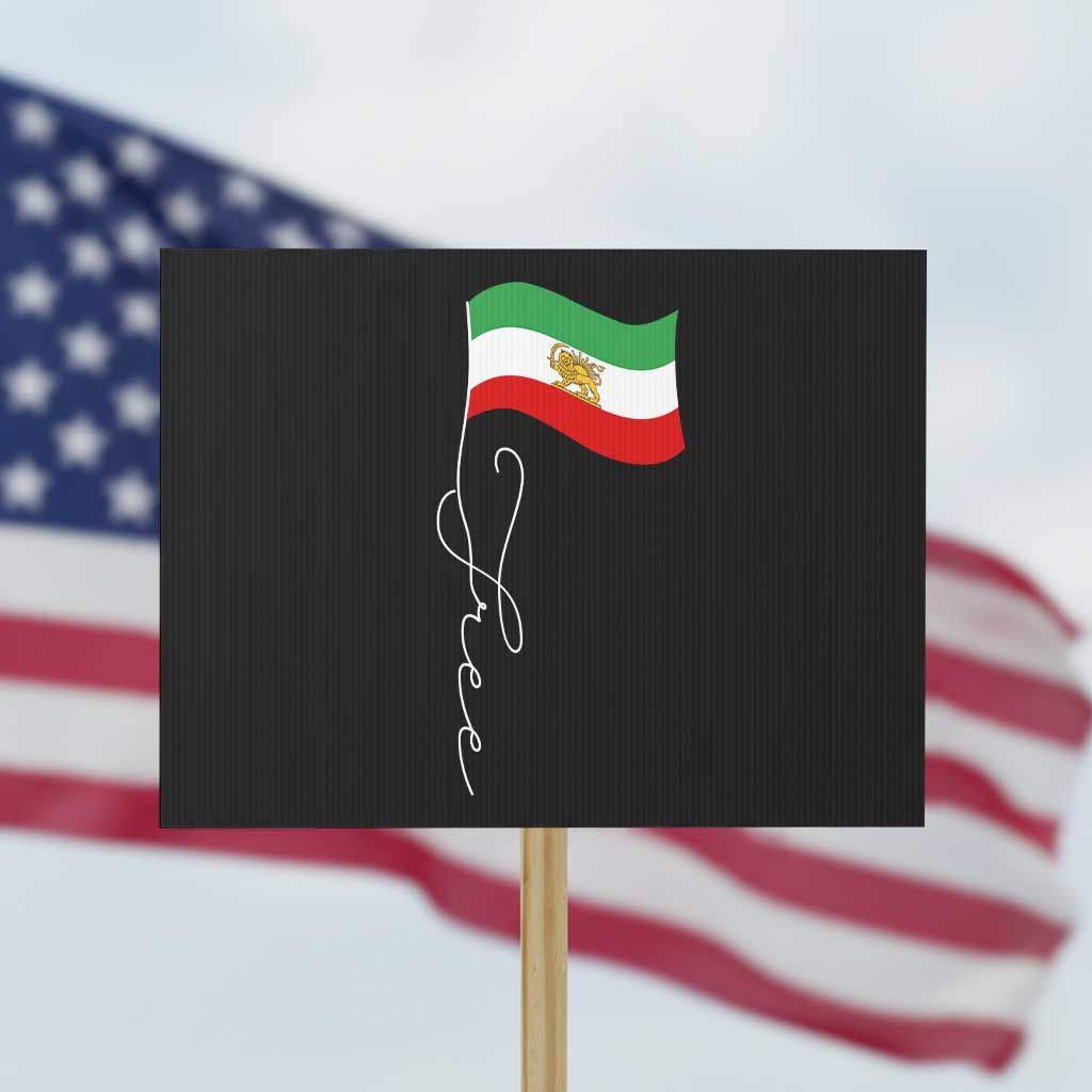 Free Iran Protest Sign Patriotic Iranian Lion and Sun Flag