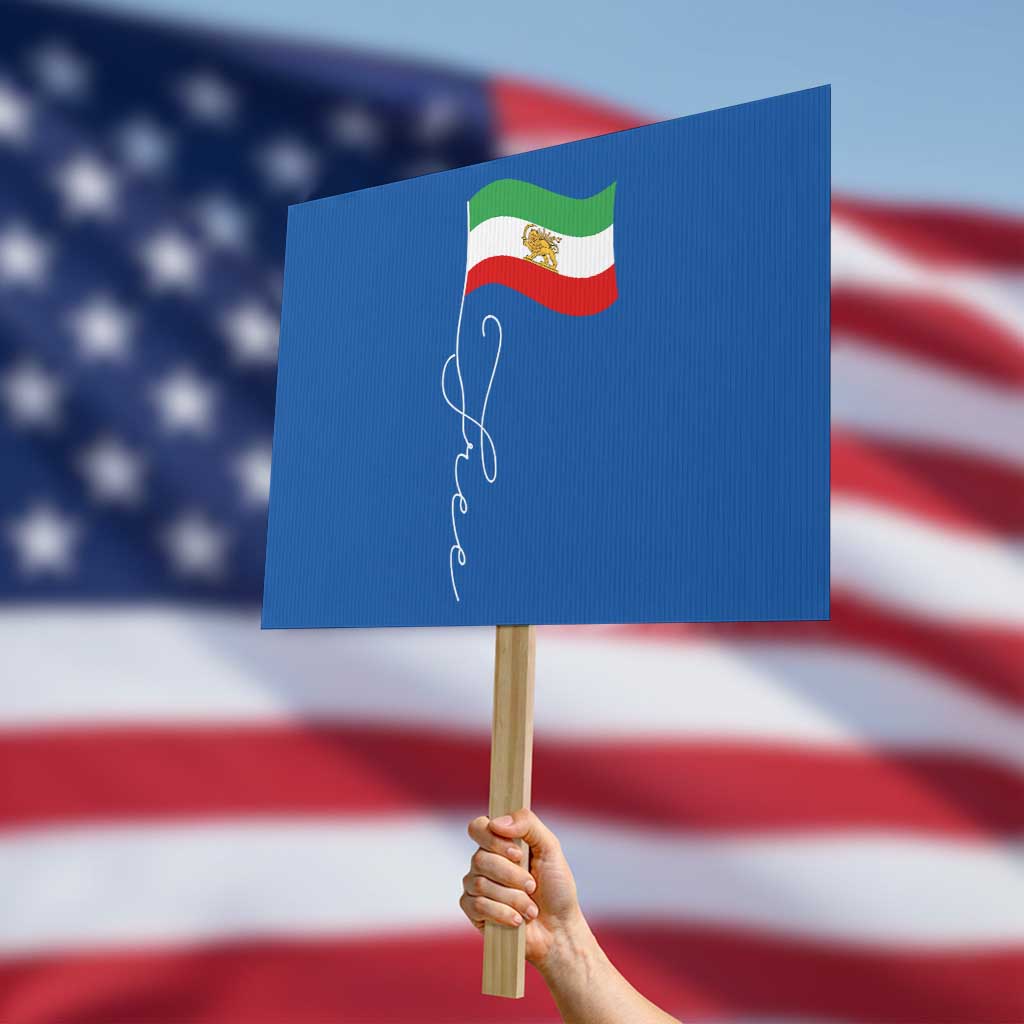 Free Iran Protest Sign Patriotic Iranian Lion and Sun Flag
