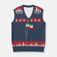 Free Iran V-Neck Knit Sweater Vest Patriotic Iranian Lion and Sun Flag