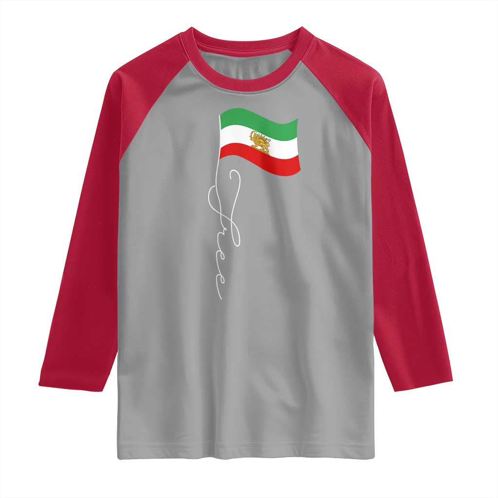 Free Iran Raglan Shirt Patriotic Iranian Lion and Sun Flag