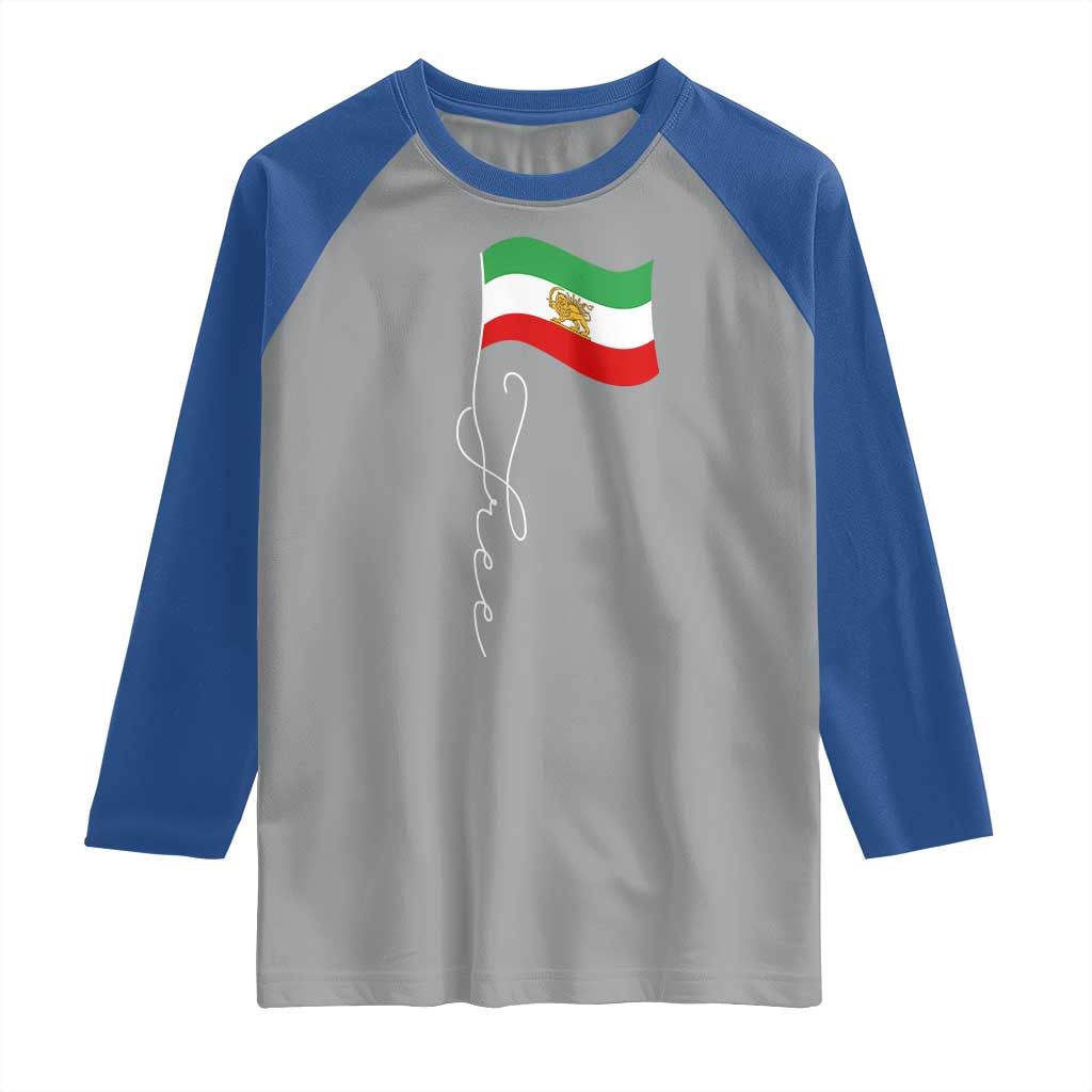 Free Iran Raglan Shirt Patriotic Iranian Lion and Sun Flag