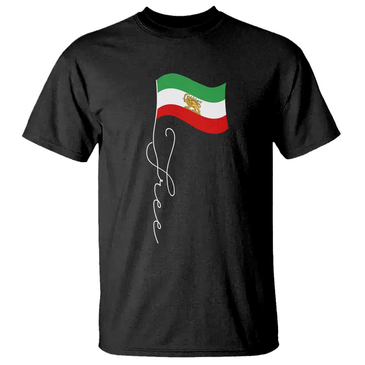 Free Iran T Shirt Patriotic Iranian Lion and Sun Flag