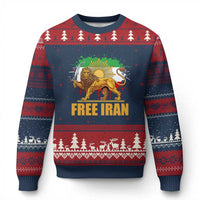 Free Iran Ugly Christmas Sweater Iran Flag Lion And Sun Persian Pride Iranian Protests