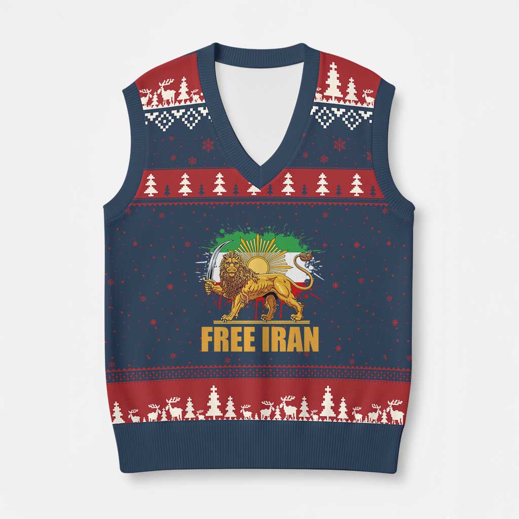 Free Iran V-Neck Knit Sweater Vest Iran Flag Lion And Sun Persian Pride Iranian Protests