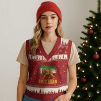 Free Iran V-Neck Knit Sweater Vest Iran Flag Lion And Sun Persian Pride Iranian Protests
