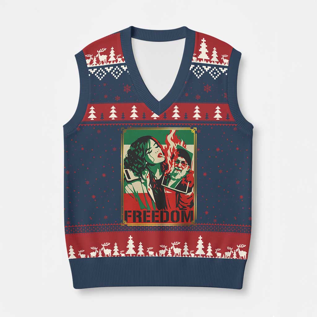 Free Iran Protest V-Neck Knit Sweater Vest Support Women Life Freedom Statement