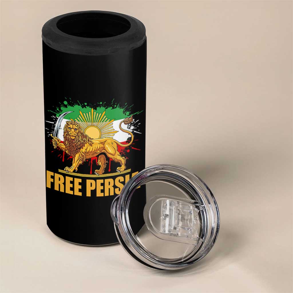 Free Persian 4 in 1 Can Cooler Tumbler Iran Flag Lion And Sun Persian Pride Iranian Protests