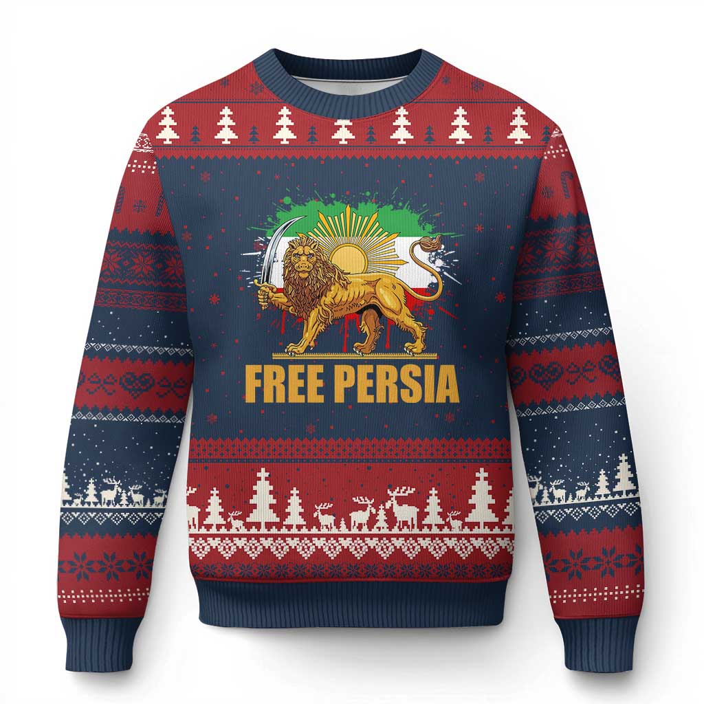 Free Persian Ugly Christmas Sweater Iran Flag Lion And Sun Persian Pride Iranian Protests