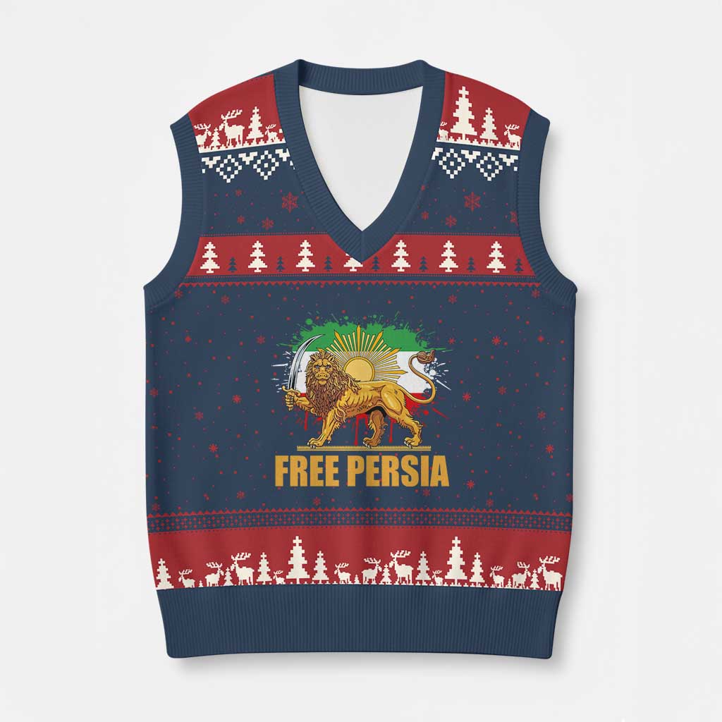 Free Persian V-Neck Knit Sweater Vest Iran Flag Lion And Sun Persian Pride Iranian Protests