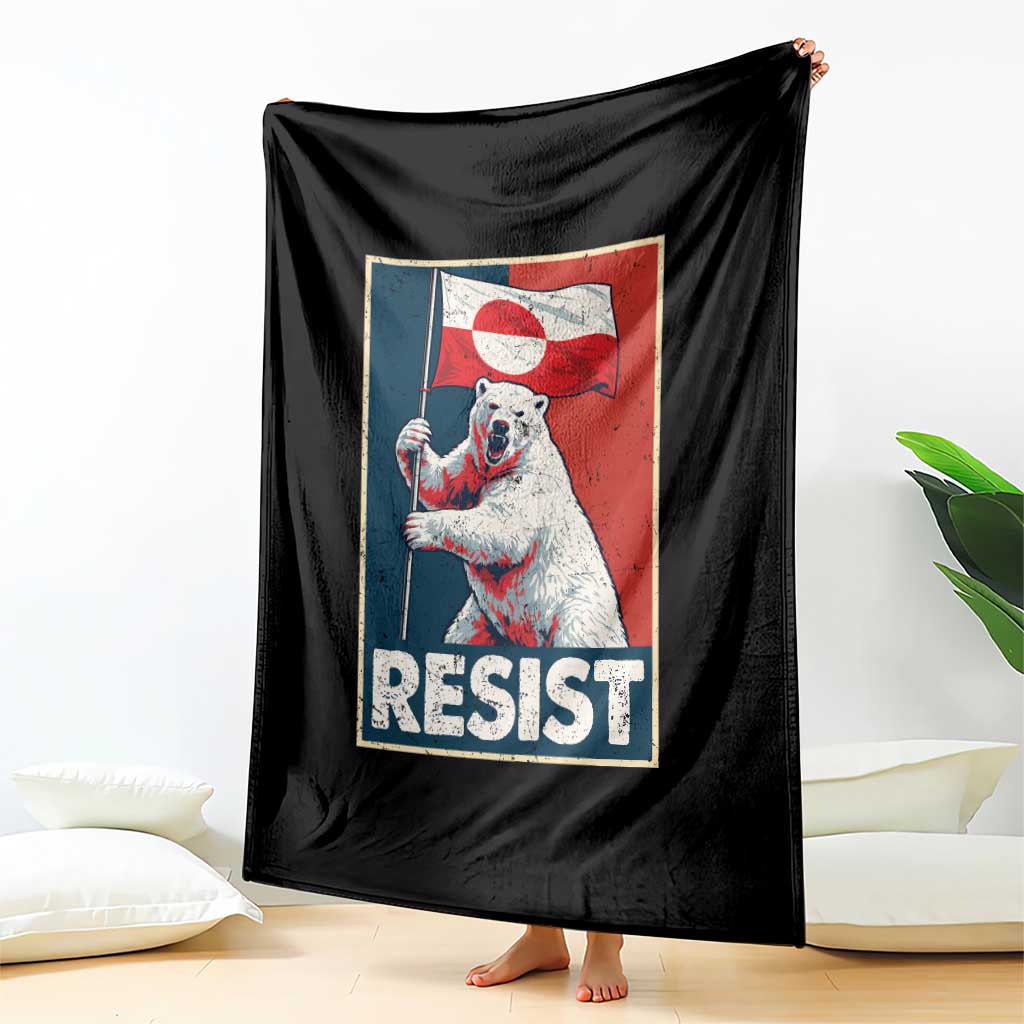 Resist Greenland Polar Bear Holding Flag Art Throw Blanket Resistance Political