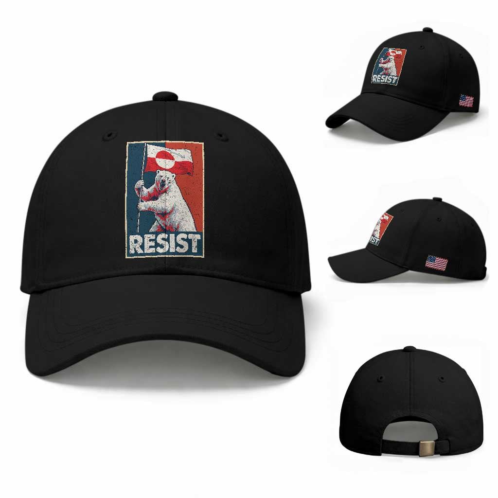 Resist Greenland Polar Bear Holding Flag Art Baseball Cap Resistance Political