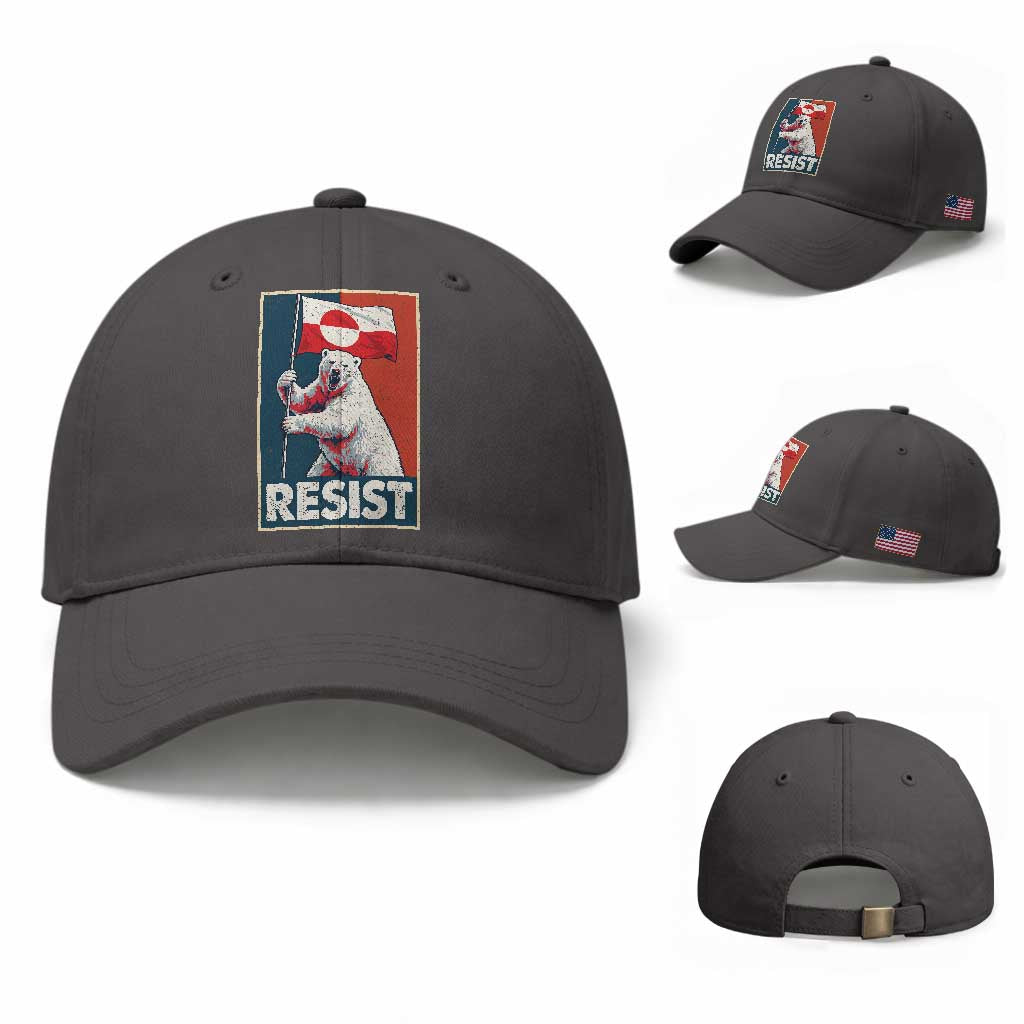 Resist Greenland Polar Bear Holding Flag Art Baseball Cap Resistance Political