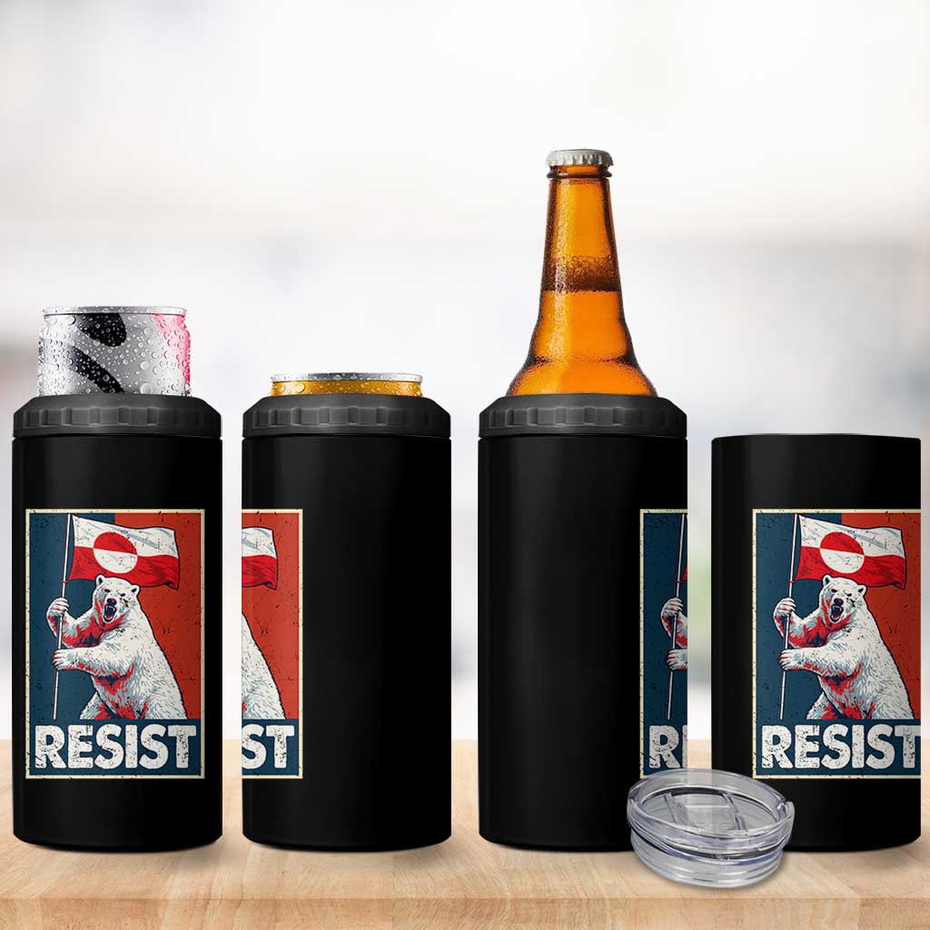Resist Greenland Polar Bear Holding Flag Art 4 in 1 Can Cooler Tumbler Resistance Political