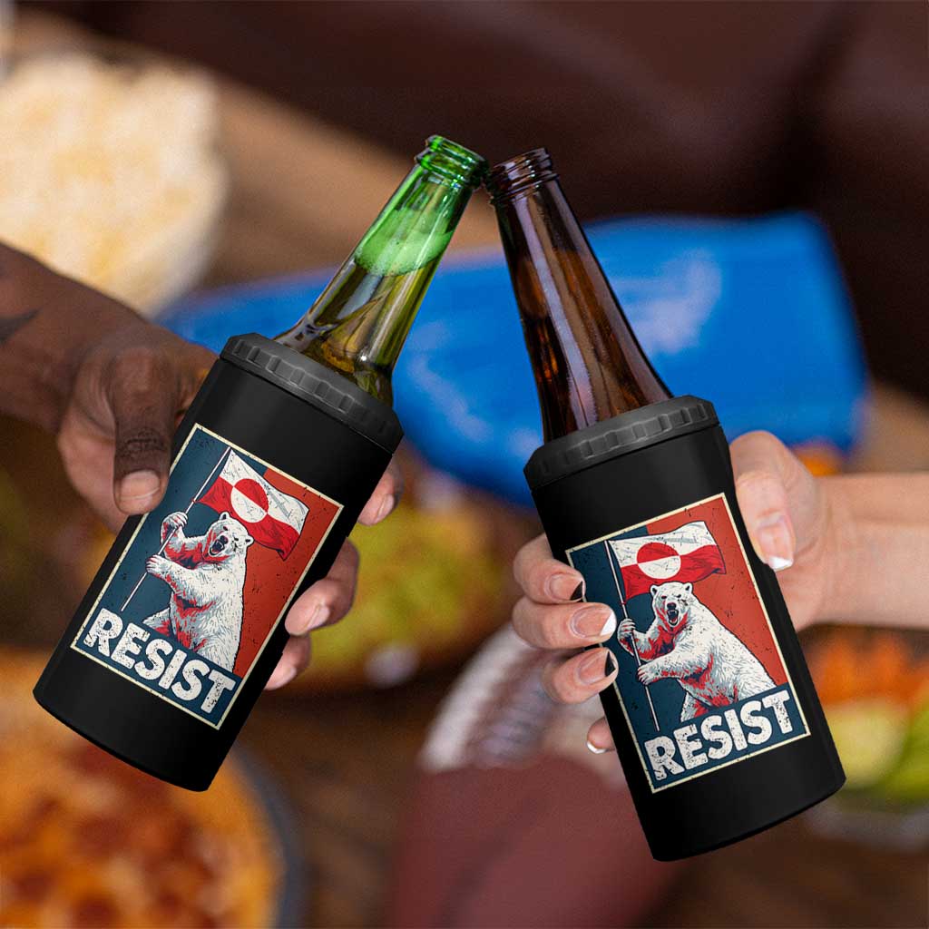 Resist Greenland Polar Bear Holding Flag Art 4 in 1 Can Cooler Tumbler Resistance Political