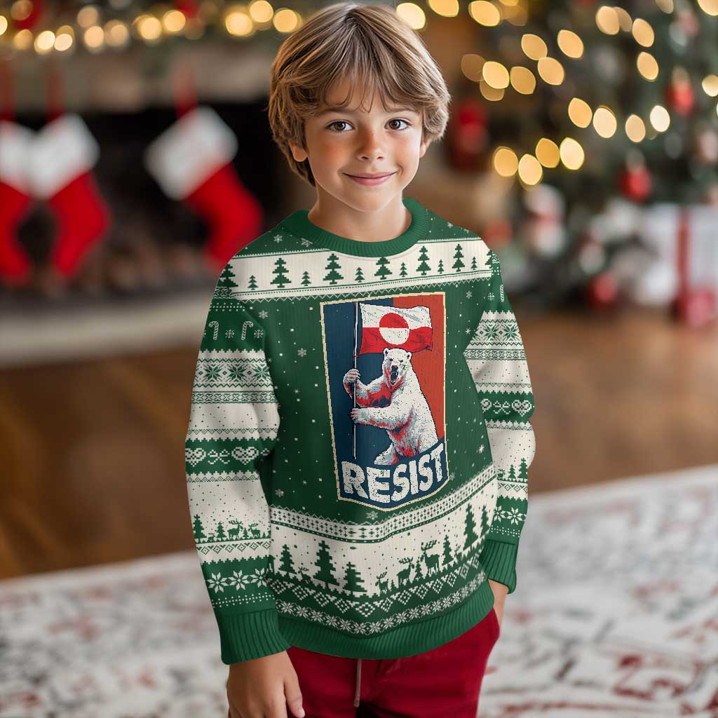 Resist Greenland Polar Bear Holding Flag Art Ugly Christmas Sweater Resistance Political