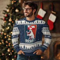 Resist Greenland Polar Bear Holding Flag Art Ugly Christmas Sweater Resistance Political