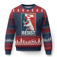 Resist Greenland Polar Bear Holding Flag Art Ugly Christmas Sweater Resistance Political
