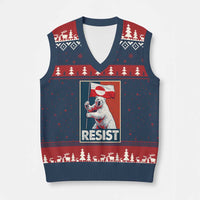 Resist Greenland Polar Bear Holding Flag Art V-Neck Knit Sweater Vest Resistance Political