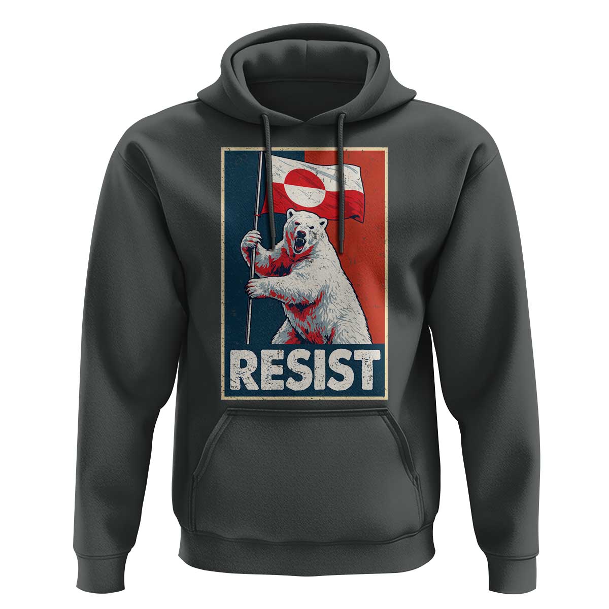 Resist Greenland Polar Bear Holding Flag Art Hoodie Resistance Political